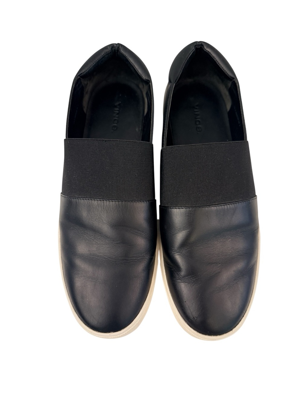Vince Leather Slip On Sneakers Black Elastic Band Platform Shoes 9.5